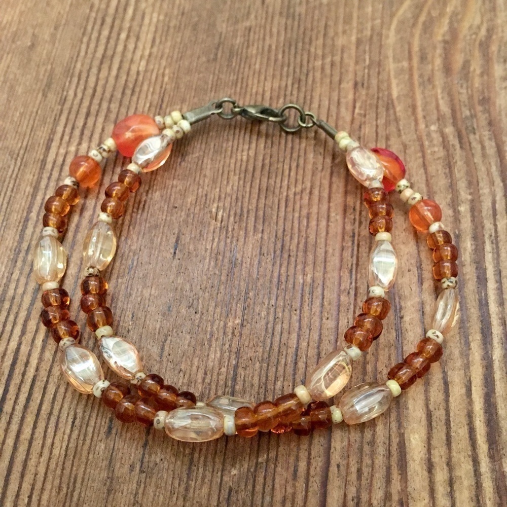 Ladies Double Strand Beaded 8 Inch Bracelet, Handmade Ladies Bracelet
